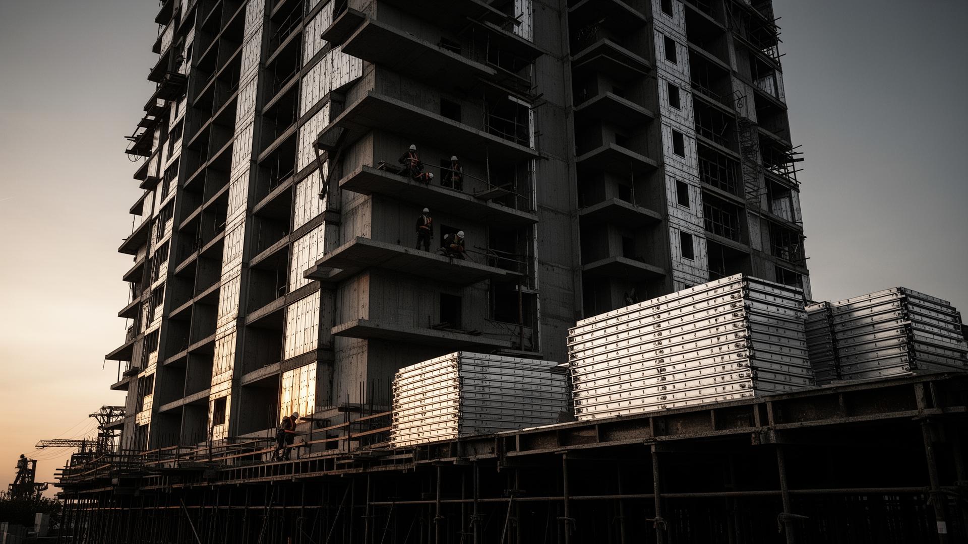 High-rise residential tower under construction with aluminium formwork systems